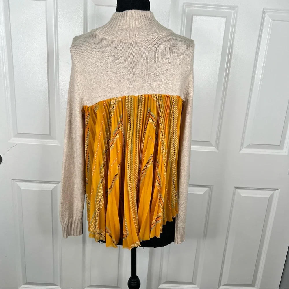 Sz XL Anthropologie Moth Mock Neck Sweater with Mixed Media Back $128 MSRP